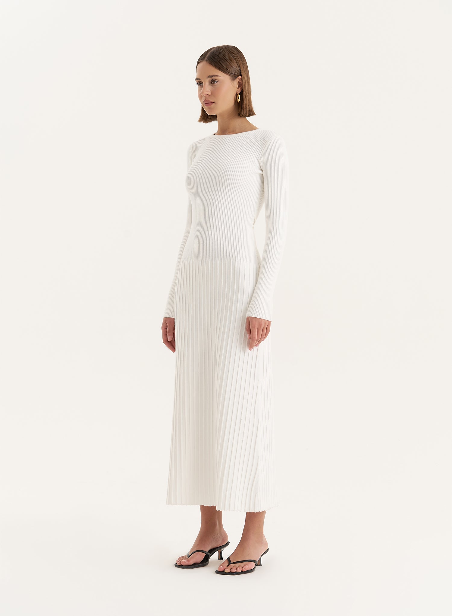 White Rib Knit Tie Back Detail Maxi Dress